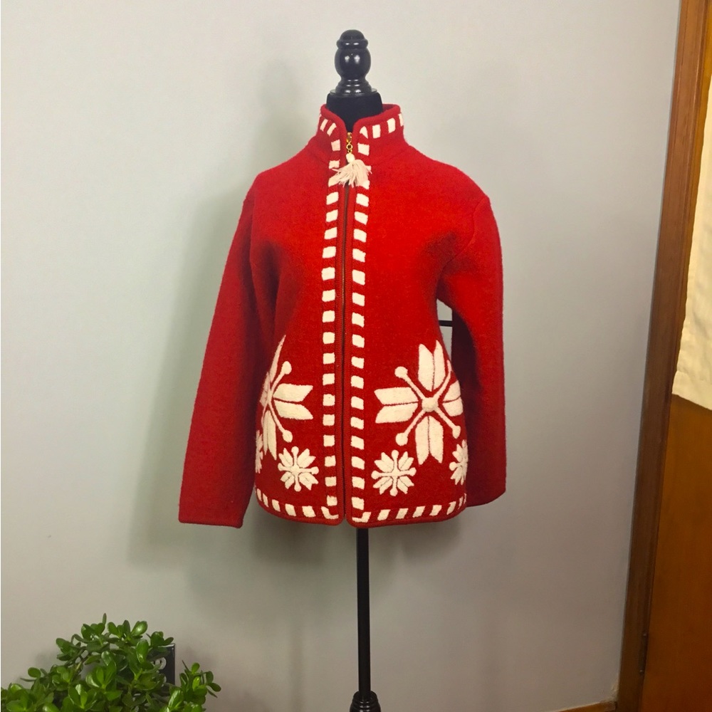 Lisa International red wool sweater coat medium